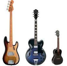 Guitar, bass and ukulele