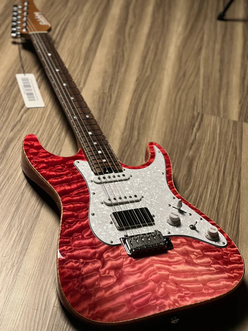 Soloking MS-1 Classic 22 HSS Quilt with Rosewood FB in Strawberry