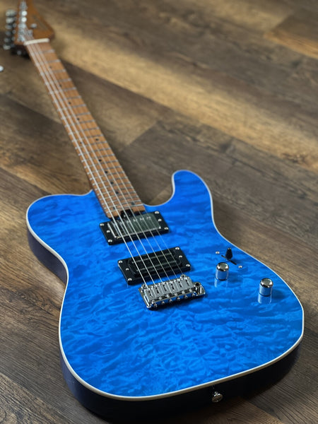 Soloking MT-1 Custom 24 Quilt in Seethru Blue with Roasted Maple neck and FB 電結他/吉他