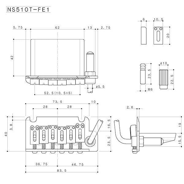 Gotoh NS510TS-FE1-Chrome Tremolo Unit With Steel Block