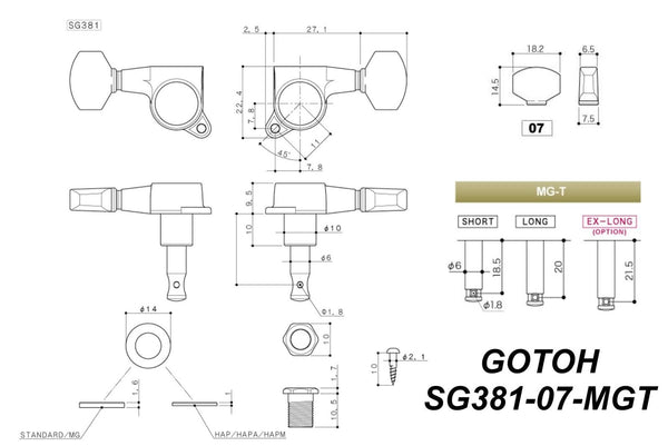 #3/#4 Gotoh SG381-MGT-07-Chrome/Gold L6 machine head
